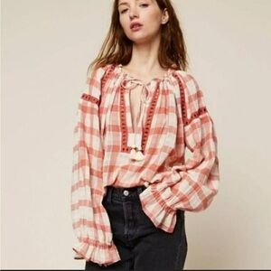 Free People Pink Salmon/Cream Honey Grove TopSize S